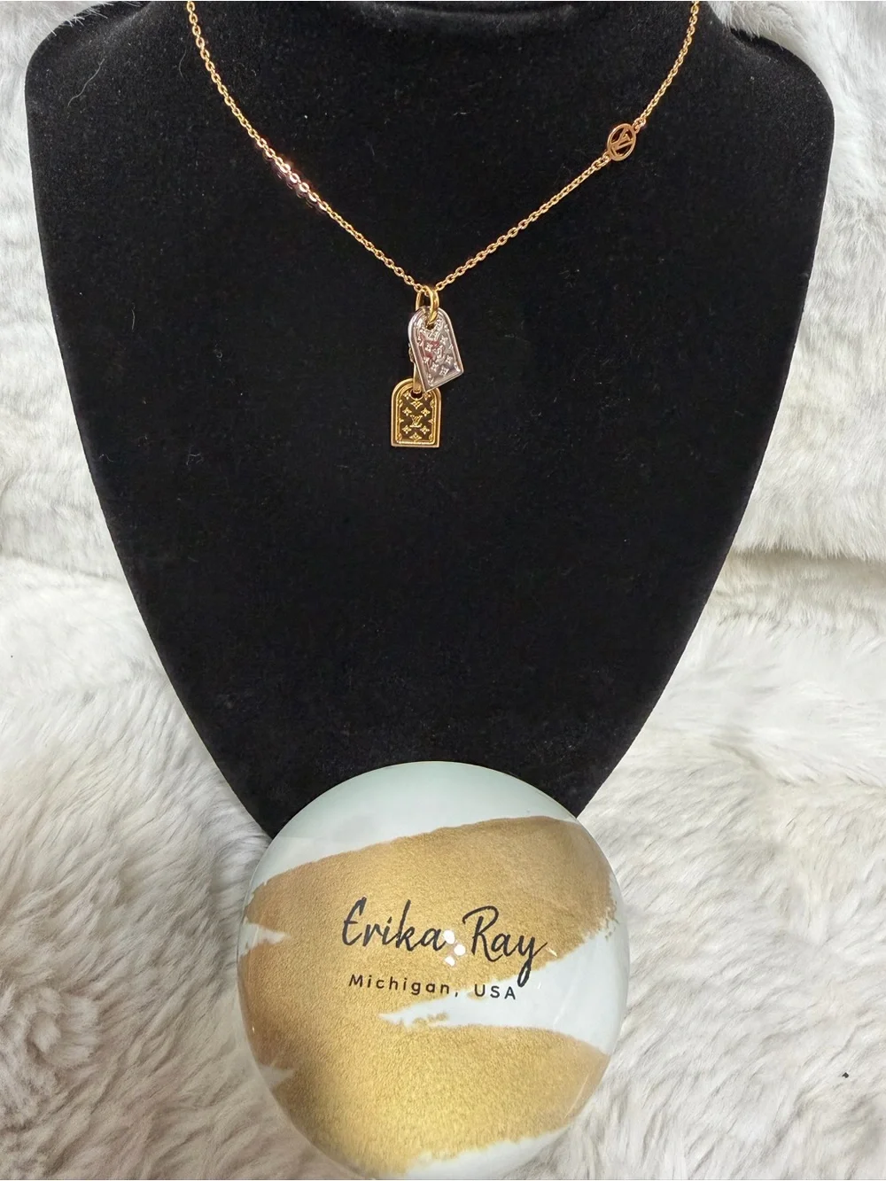 Louis Vuitton Two-Tone Nanogram Necklace-EXCELLENT CONDITION